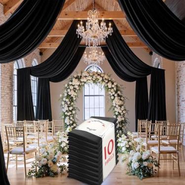 Imagem de leegleri Cortina de teto preta de 1,5 m × 20 m para festas de casamento, tecido drapeado de poliéster sem rugas, cortina preta para festa, barraca, hotel, banquete, salão, decoração de teto, 10