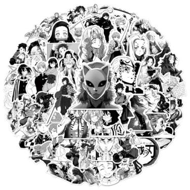 Imagem de 50 peças de adesivos Demon Mangá Slayer Pacote misto preto e branco Kimetsu Cartoon No Yaiba adesivos decorativos de filme para crianças adolescentes adultos adesivos à prova d'água para garrafa de