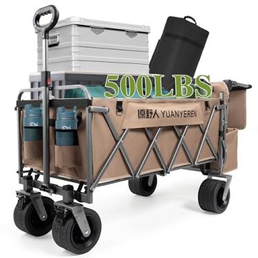 Imagem de Vagão dobrável de 99,8 kg, carrinhos resistentes dobráveis, vagões portáteis para mantimentos, carrinho de praia com rodas todo-o-terreno e suportes para bebidas, vagão utilitário para compras