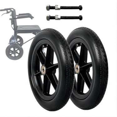 Imagem de 2x Rodas Traseiras De Substituição Para Cadeira De Rodas, Conjunto De Rodízio De 12in, Pneus Sólidos Roda Traseira, Silencioso, Roda Resistente Ao Desgaste, Com Paraf, Black, 30cm-12inch