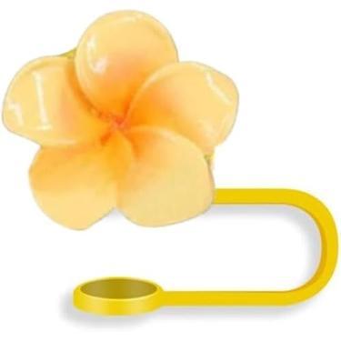 Imagem de Cobertura de palha de silicone para Stanley 30 e 1,134 g, cobertura de canudo à prova de respingos, tampa fofa de plumeria, capa de canudo reutilizável, capas de ponta de canudo para copos Stanley