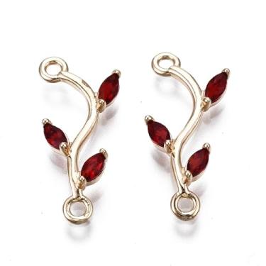 Imagem de 10 peças de conectores de elos de zircônia de latão 20 x 8,5 x 3 mm de cor dourada clara em forma de ramo de metal, pingentes para colar faça você mesmo, pulseira, chaveiro, suprimentos para