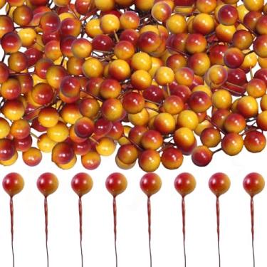 Imagem de DoubleWood Bagas de azevinho artificiais com hastes de arame, 400 peças de mini palhetas vermelhas, bagas falsas de 10 mm para artesanato, frutas artificiais para decoração de guirlanda de árvore de