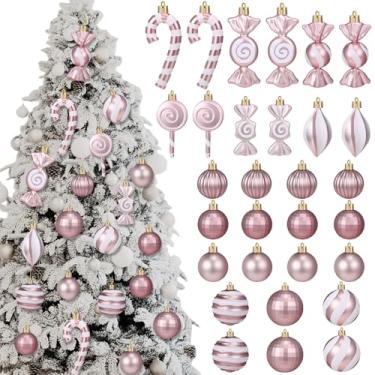 Imagem de Soulchen Conjunto de 30 peças de enfeites de pirulito de bengala doce, champanhe, 2025, decorações de árvore de Natal, bolas de bengala doce, enfeites de plástico variados para pendurar no Natal