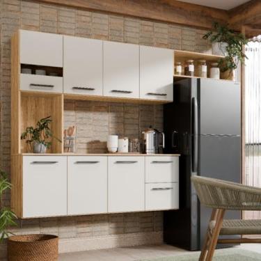 Imagem de Armário De Cozinha Suspenso Com 7 Portas e 2 Gavetas (Damasco Off)