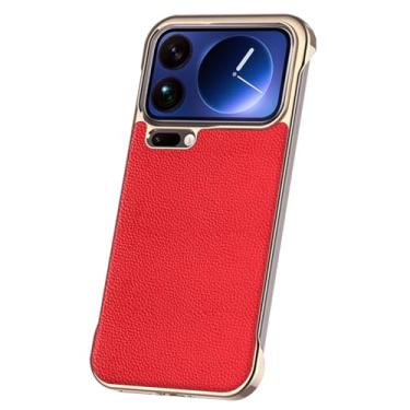 Imagem de HAOMRIYL Capa de couro para Xiaomi 17 Pro Max/17 Pro/17, capa galvanizada sem moldura, couro bovino, fina, luxuosa, proteção à prova de choque, vermelha, 17 Pro Max