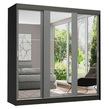 Imagem de Guarda-roupa Madesa Reno 3 Portas Correr Espelho Preto Cinza