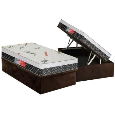 Imagem de Cama Box Baú Solteiro: Colchão Ortopédico Plumatex Falcon Ultra Firme + Base Crc Suede Brown(88x188)