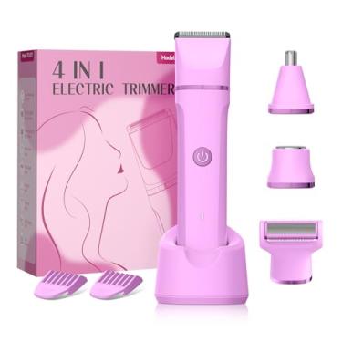 Imagem de Aparador de biquíni elétrico para mulheres: Lâminas elétricas para pêlos púbicos/pernas/axilas/faciais, kit de cuidados de barbear 4 em 1 para viagem/uso úmido/seco, presentes de aniversário do dia