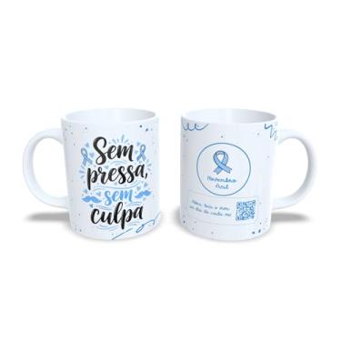 Imagem de Caneca Cerâmica Novembro Azul, Branca, 325ml, com Mensagem Motivacional 'A Vida Não Parou, Só Mudou o Ritmo', Design QR Code (23121)