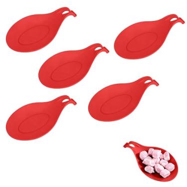 Imagem de 5 peças de descanso de colher de silicone para balcão de cozinha, suporte de colher de grau alimentício com orifício para pendurar, suporte de fogão resistente ao calor