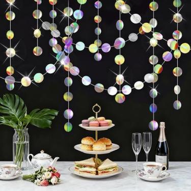 Imagem de 2 peças de guirlandas de círculo holográfico prata laser disco brilhante faixa circular para decoração de aniversário suprimentos