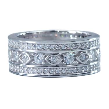 Imagem de Anel de zircônia cúbica banhado a ouro branco requintado luxuoso amplo acessório personalizado ideal para uso diário feminino casual festa feriado aniversário amor joias presentes