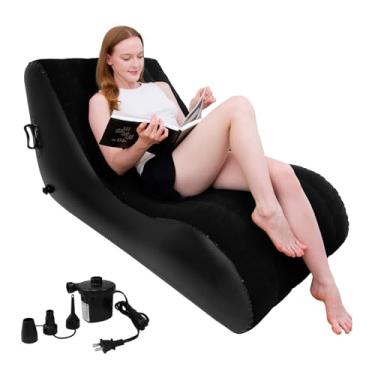 Imagem de TC LAMROBAM Espreguiçadeira inflável sofá cadeira de ar portátil lazer espreguiçadeira em forma de S com bomba de ar para sala de estar interna, quarto, cama inflável, exterior, dobrável, quintal,