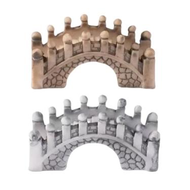 Imagem de 2 peças de pontes em arco de pedra em miniatura cinza e marrom - ornamentos de jardim de fadas para casa de bonecas, aquário, gramado, pátio e decoração de micro paisagem DIY, mini acessórios de