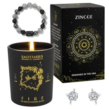 Imagem de Conjunto de vela perfumada do zodíaco de Sagitário para homens e mulheres – Vela de cristal de aroma rosa com pulseira e brincos, caixa de presente de astrologia, presentes de amizade e formatura