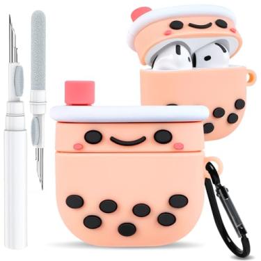 Imagem de Boaretiu Capa para Airpods 4ª – com chaveiro e kit de limpeza para AirPods 4ª geração (2024) Milk Tea Cute Kawaii Funny 3D Soft Silicone Fun Cool for Girls Women Teens for Air pods 4 Cover