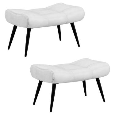 Imagem de Kit 2 Puffs Decorativos Para Sala De Estar Pés Palito Lord Sintético Branco - Ibiza