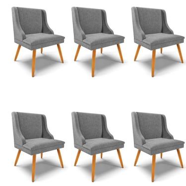 Imagem de Kit 6 Cadeiras Estofadas Para Sala De Jantar Pés Palito Lia Linho Grafite - Ibiza