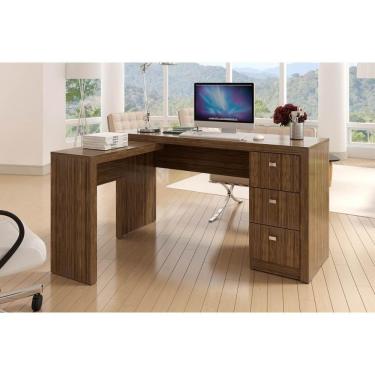 Imagem de Mesa Canto P/escritório Me4101 C/ 3 Gavetas Nogal - Tecno Mobili
