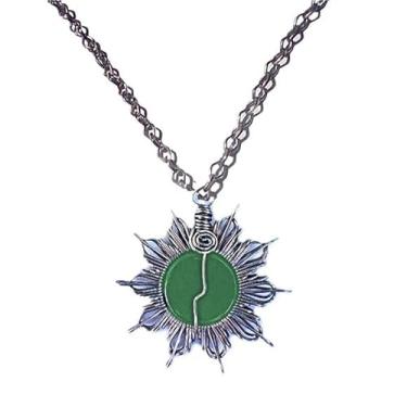 Imagem de Colar Mandala de pedra Quartzo Verde Aço Inox