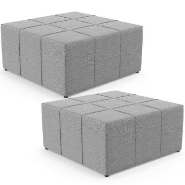 Imagem de Kit 02 Puffs Decorativos Para Sala De Estar Quadrado Milano 90x90 W01 Bouclê Cinza - Lyam Decor