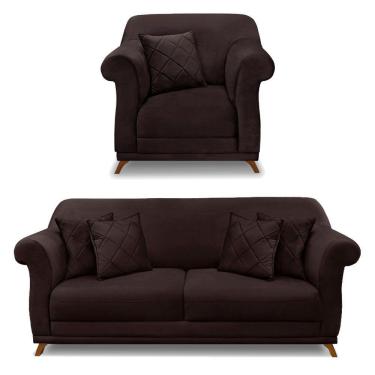 Imagem de Kit Poltrona E Sofá 2 Lugares 1,60m Marrom Café