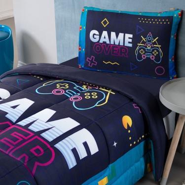 Imagem de Kit Edredom + Lençol Plush Fofinho Infantil Dupla Face Dream 3 Peças Solteiro - Video Game