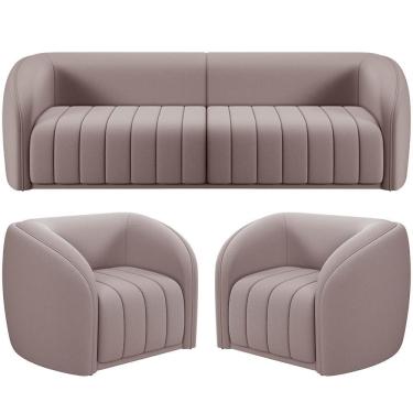 Imagem de Kit Sofá 4 Lugares Para Sala 252cm Com 02 Poltronas Lazio M03 Veludo Rosê