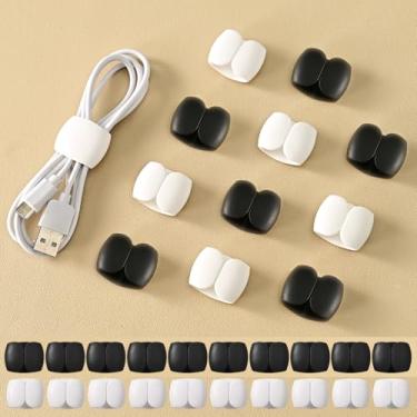 Imagem de Pacote com 20 clipes organizadores de cabos – Gerenciamento versátil de fios e cabos de carregamento para viagens, mesa e casa - WHT+BLK