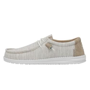 Imagem de HEYDUDE Wally Linen masculino | Mocassins masculinos | Sapatos masculinos sem cadarço | Confortável e leve, Branco, 44