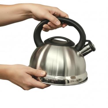 Imagem de Chaleira de Aço Inox Azul - Dourada - Prata - Vermelha com Apito e Fundo Triplo para Fogão de Indução (Prata)