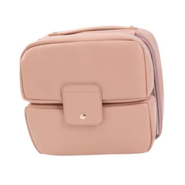 Imagem de KiBcsLic Nécessaire de maquiagem em couro PU, organizador de cosméticos para banheiro com divisórias, leve e portátil, ideal para netas e mulheres, Rosa