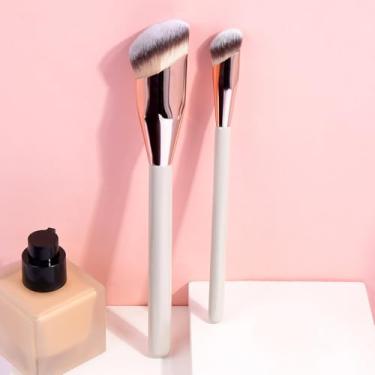 Imagem de 2 pincéis de maquiagem profissionais para misturar blush de base e contorno (branco)
