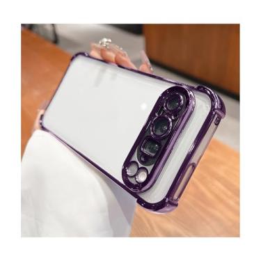 Imagem de Capa galvanizada macia para Google Pixel 9 Pro. Capa fina brilhante com parte traseira transparente. Protetor de câmera embutido para Pixel 9 Pro (roxo escuro, Pixel 9 Pro)