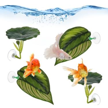 Imagem de QfwdfcTrenz 4 peças de rede de folhas de betta, decoração de aquário de plantas de plástico para descanso prático, almofada de folha de peixe, decoração de aquário para dormir, esconder-se, brincar