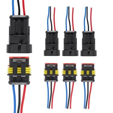 Imagem de Pacote com 4 conectores de fio elétrico à prova d'água com 3 pinos com fio AWG Marine para carro, caminhão, barco
