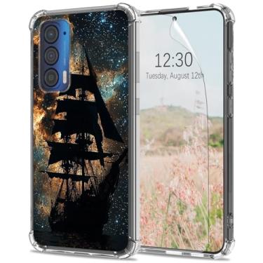 Imagem de Capa transparente para Motorola Edge-5G UW 2021 para Moto Edge 2021 com protetor de tela de 6,8 polegadas [proteção contra quedas] Design de galáxia de navio pirata fina macia TPU transparente
