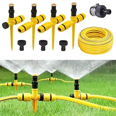 Imagem de Sistema de irrigação automática de rotação de 360°, sistema de irrigação de jardim, pátio, sistema de irrigação, kit de sistema de irrigação para gramados, irrigador de água ajustável com mangueira de