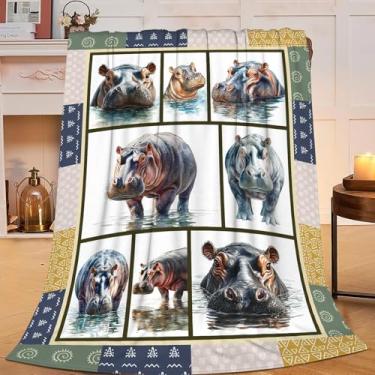 Imagem de Cobertor de hipopótamo, cobertor de flanela para hipopótamos, mercadoria, decoração aconchegante, felpudo, macio, macio, leve, presentes para amantes, meninas, homens, meninos, sofá, 127 x 101 cm