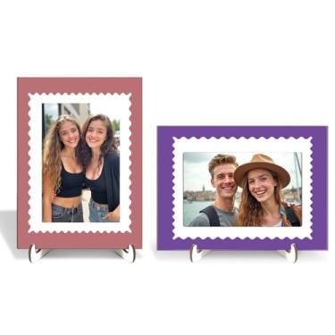 Imagem de SAPEYKR 2 porta-retratos de madeira com estampa colorida, rosa, roxo, com suporte de madeira, exibição de mesa, quarto, sala de estar, escritório, decoração de casa, acessórios de mesa, suprimentos
