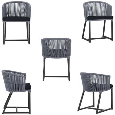 Imagem de 5 Cadeiras De Jantar Noronha Preta Corda Náutica E12 Trama Prata
