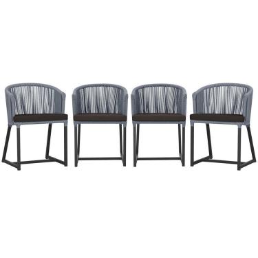 Imagem de 4 Cadeiras De Jantar Noronha Preta Corda Náutica E9 Trama Prata