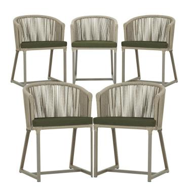 Imagem de 5 Cadeiras De Jantar Noronha Fendi Corda Náutica E13 Trama Rami