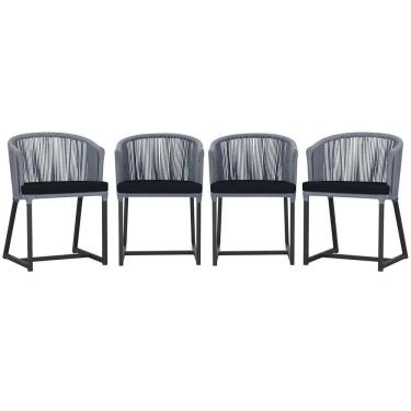 Imagem de 4 Cadeiras De Jantar Noronha Preta Corda Náutica E12 Trama Prata