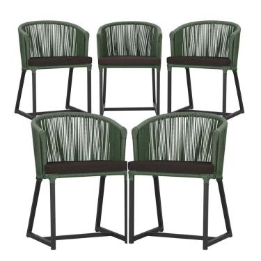 Imagem de 5 Cadeiras De Jantar Noronha Preta Corda Náutica E9 Trama Verde