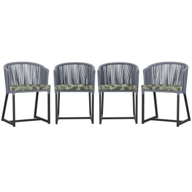 Imagem de 4 Cadeiras De Jantar Noronha Preta Corda Náutica E5 Trama Prata