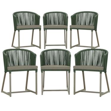 Imagem de 6 Cadeiras De Jantar Noronha Fendi Corda Náutica E8 Trama Verde