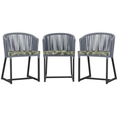 Imagem de 3 Cadeiras De Jantar Noronha Preta Corda Náutica E5 Trama Prata