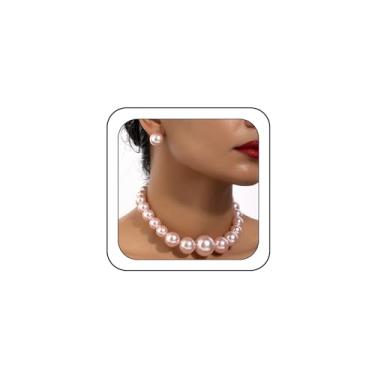 Imagem de Brincos gargantilhas delicadas com miçangas vermelhas grandes e grossas para mulheres, colares de pérolas grandes, brincos de pino Y2K, acessórios de bijuteria de fantasia, One Size, Metal, Sem Pedra